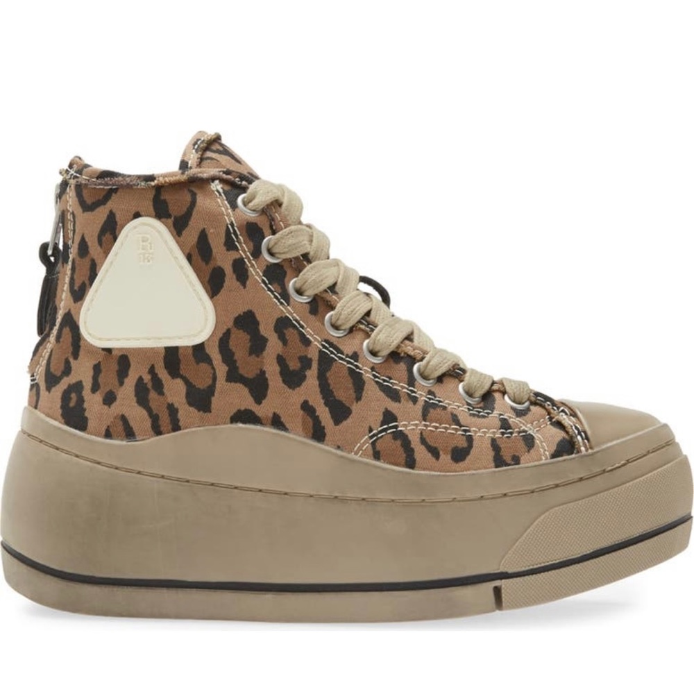R13 Leopard-Print Canvas Platform High-Top Sneakers in Tan and Brown